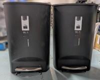 [No Lids] 2 As-New SIMPLYHUMAN Plastic D-Shaped Step Garbage Can, Black, 50-L, 25" Tall, Retails $69.99 New Each