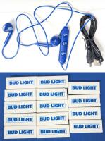 14 New Wireless Bud Light Branded Bluetooth Earbuds With Micro USB Charging Cables