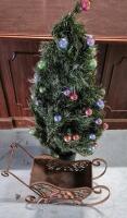44" Tall Artificial Tree with Ornaments & Metal Decorative Sleigh