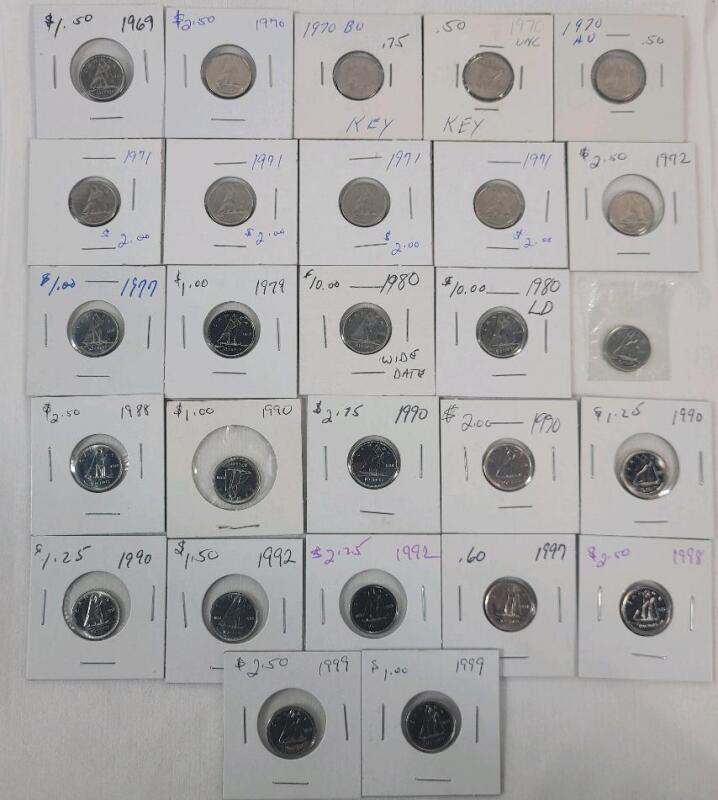 1969 - 1999 Canadian 10 Cent Dimes , 27 Dimes . Majority Appear Uncirculated