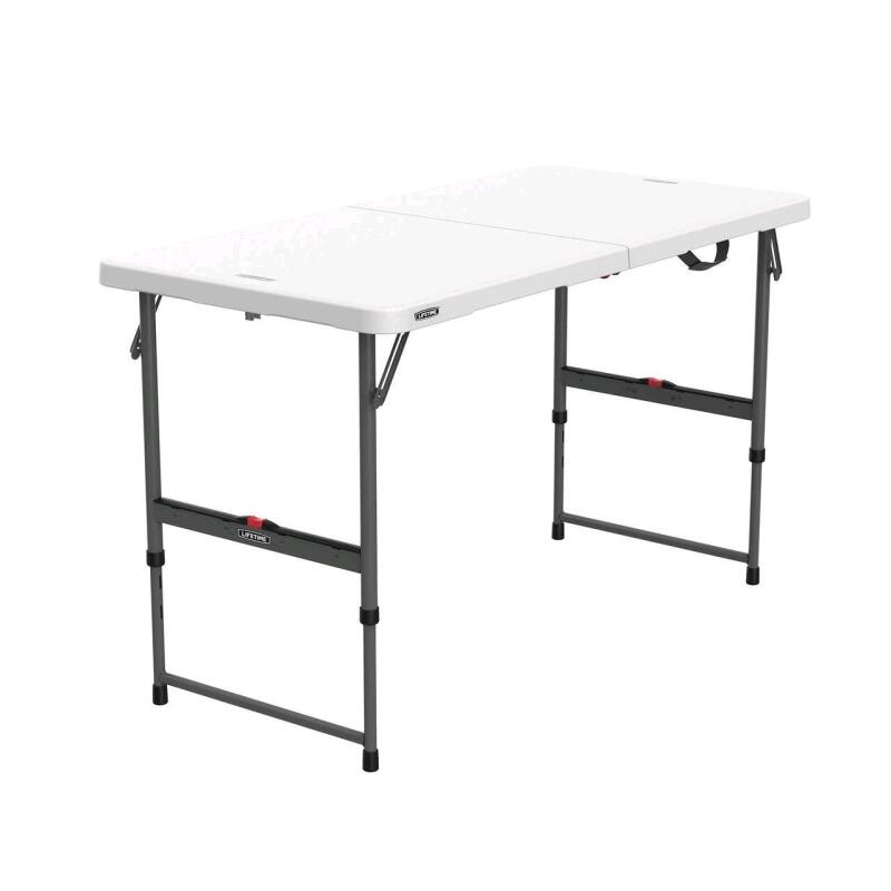New LIFETIME Adjustable Height Folding Table, Indoor/Outdoor, 4-ft Wide. Retails for $70.