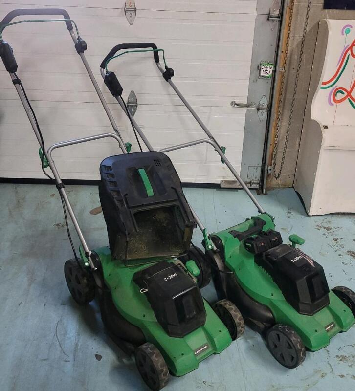 As Is - Certified Cordless 2&times;20V Max Lawnmower &times;2 w/Two (2) Batteries (NO Charger) . Lawnmowers Tested NOT Working . Batteries Do Have a Charge .