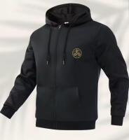 New Men&rsquo;s Size XL Trendy Celtic Knot Jacket Hooded With Golden Celtic Knot Design Casual Zip-Up Coat, Long Sleeve, Regular Fit, Polyester Lining, Front Pockets Machine Wash Stock Photos added