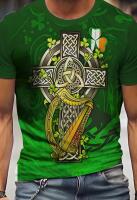 New Men's Large Celtic Harp & Cross Graphic T-Shirt - 100% Polyester Knit, Regular Fit Round Neck, Shamrock Accents & Irish Heritage Design, Machine Washable Stock Photos added