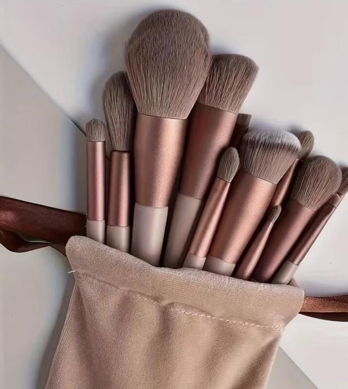13pcs Luxurious Makeup Brush Set | Soft Synthetic Bristles, Unscented, Polyester Bristles, Includes Travel Bag Stock photos added approximately 5.7-7.2 inch