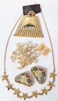 4 Pieces Signed D'ORLAN Vintage Jewelry, Clip-On Earrings, Faux Pearl Tree Brooch 1808, Chunky Pendant 8652 & 14" Long Star Necklace