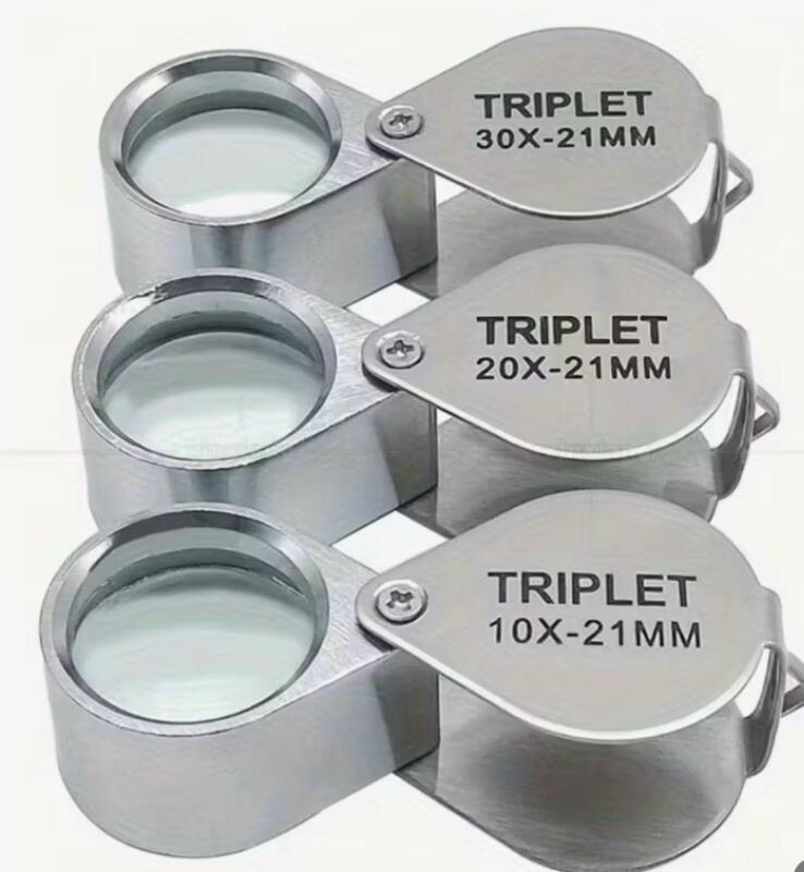 3pcs Folding Jewelry Loupe - Portable Magnifying Glass with 10X, 20X, 30X Magnification, Metal Frame & Clear Lens, Magnifying Glass for Reading, Jewelry Making Essentials, Ergonomic Design Individuality boxed