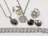 6 Pieces Signed SARAH COVENTRY Canada Vintage Jewelry, Rings Open-Back/Adjustable, Bracelet 10", Earrings Clip-Ons, Necklaces 20" - 22" Long