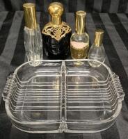 Vintage Women's Dresser Top Lot - Perfume Bottles with Glass Dish