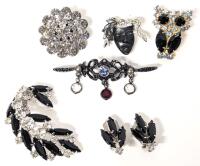 4 Vintage Brooches + Brooch & Matching Clip-On Earrings, Up to 2" Long
