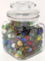 Glass Candy Jar Full of Marbles, Jar 4" &times; 4" &times; 6.5"