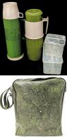 2 Vintage THERMOS Brand Thermoses (12" - 13.5"), 2&times; RUZAK Re-Fresher Boxes With Lids in Thermos Lunch Bag, Bag 12" &times; 5" &times; 14" Tall