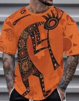 New Men's Size XL Vibrant Orange Abstract Print Short Sleeve T-Shirt - Geometric Tribal Design Machine Wash Polyester Stock photo added