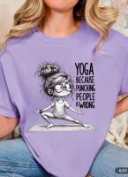 New Size Large Women's Funny T-Shirt " Because Punching People Is Wrong" - Short Sleeve Crew Neck Top Machine Washable Polyester Stock photos added