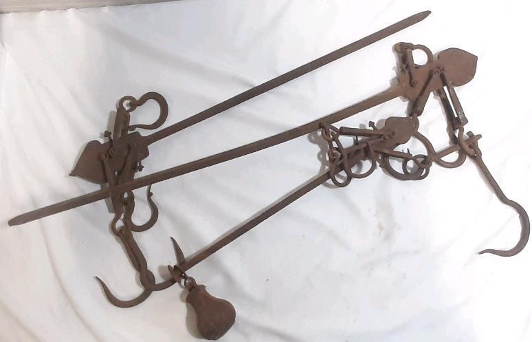 3 Antique Hand Forged Iron Ball Scales | Decent Condition, Longest Measures 29", Shortest One Measures 16"