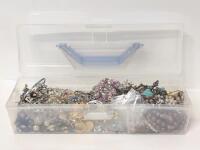 Assorted Jewelry for Crafting & Repair in Lidded Bin, 3.5" &times; 11.5" &times; 3.5" Tall