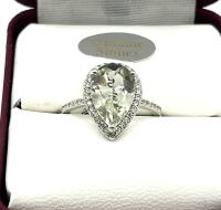 Sterling Silver Natural Greened Amethyst (4ct0 with CZ (0.20ct) Pear Shape Ring, Size 6, W/A $470.00. Amethyst is the birthstone for February.