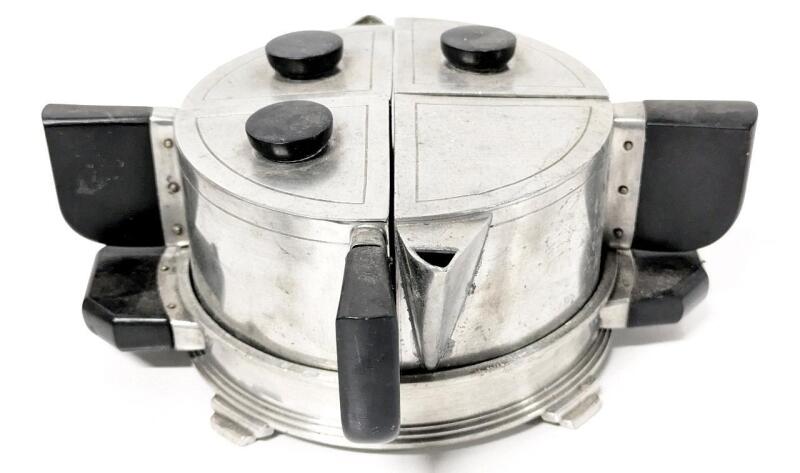Really Neat Vintage WILCOX Pewter P25 Art Deco Tea / Breakfast Set, 5.5" Diameter Base &times; 3.25" Tall