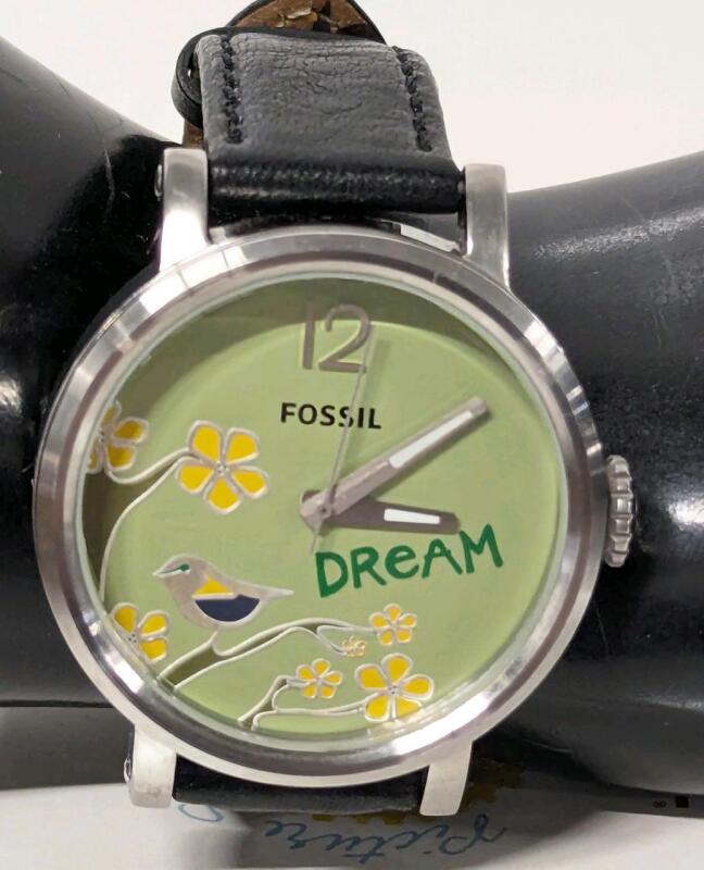 FOSSIL Dream "Picture Sunshine" ES-2584 3D Women's Dial Watch With Original Leather Band & Tin, Non-Functional Likely Needs New Battery