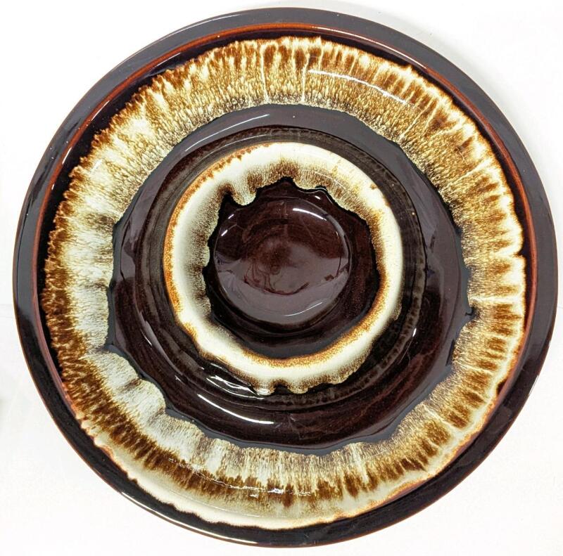 Gorgeous MCM Vintage PFALTZGRAFF USA Brown Drip 190 11.5" Chip & Dip Bowl, Small Chip in Bottom Rim, No Cracks