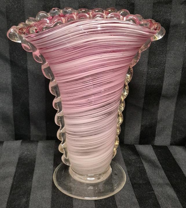 Vintage Murano Style Hand-Blown Glass Vase 9.25" Tall