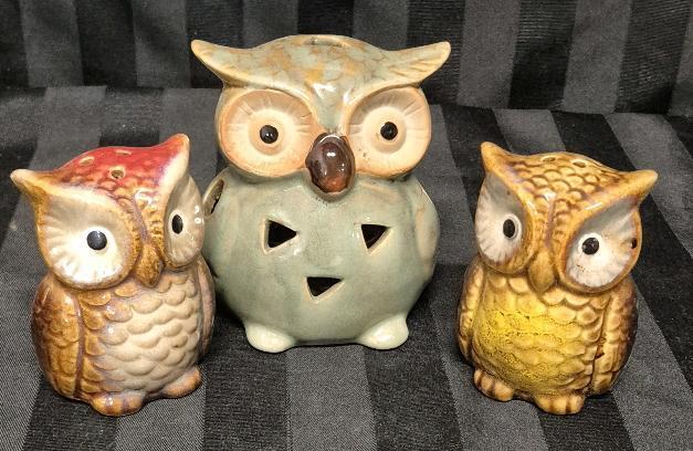 Adorable Owl Salt & Pepper Shakers & Tealight Candle Holder