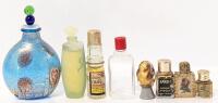 Vintage Bottles & Perfume: Small (2.5") To TEENY TINY (1") : Sortik&egrave;ge "Le Galion", Robert Piguet "Bandit", Attar Chamel Gulab Singh, Desire de Nature, Revlon + Bottle With Petit Point Cross Stitch, Murano-Style Foiled Glass Perfume Bottle With Non-Origi
