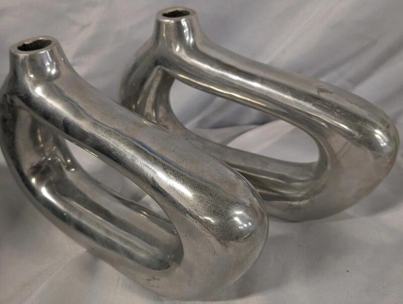 2 Decorative Metal Vases. 7" Tall, 10" Long.