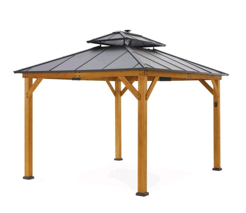 New CANVAS Aurora Outdoor/Patio Wood Gazebo, FSC Certified Wood, 10-ft x 12-ft. Retails for $1,699.99<br/>