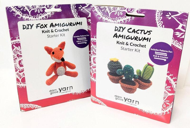 2 New Darn Good Yarn DIY AMIGURUMI Knit & Crochet Starter Kits : Cactus & Fox