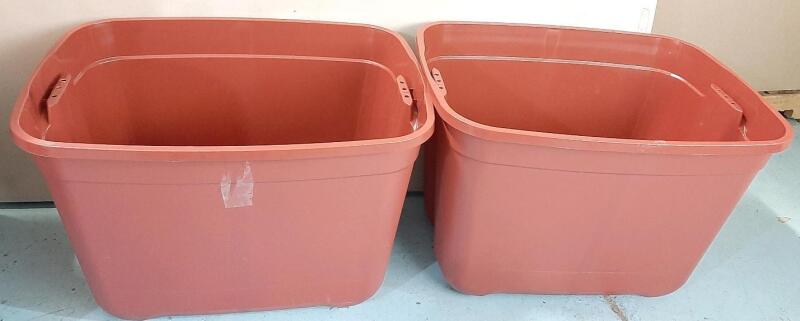2 Red Storage Bins w/ Lids | Both Measure 17" Tall, 23" Wide