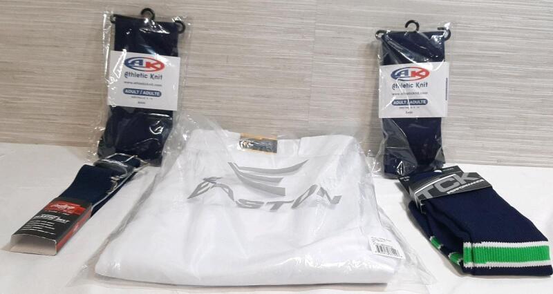 Lot of Baseball Attire, Including Three Pairs of Athletic Socks, Adjustable Elastic Belt & XL Pair of Pants