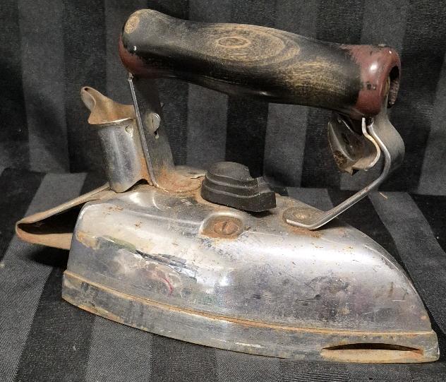 Vintage General Electric Hotpoint Iron with Wooden Handle - Heavy 8.25" Long and 5.5" tall