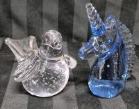 2 Glass Figures Bird & Unicorn Head