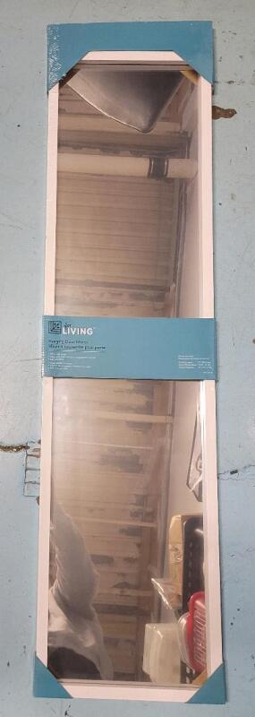 New - For Living Rectangular 12"&times;48" Hanging Door Mirror , White Frame . Retail $15