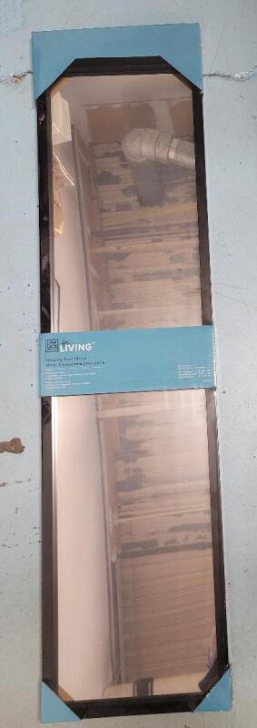 New - For Living Rectangular 12"&times;48" Hanging Door Mirror , Black Frame . Retail $15