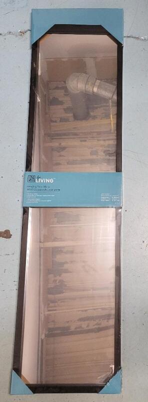 New - For Living Rectangular 12"&times;48" Hanging Door Mirror , Black Frame . Retail $15