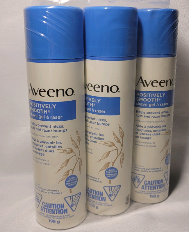 Three (3) New Aveeno Positivly Smooth Shave Gel , 198g Bottles