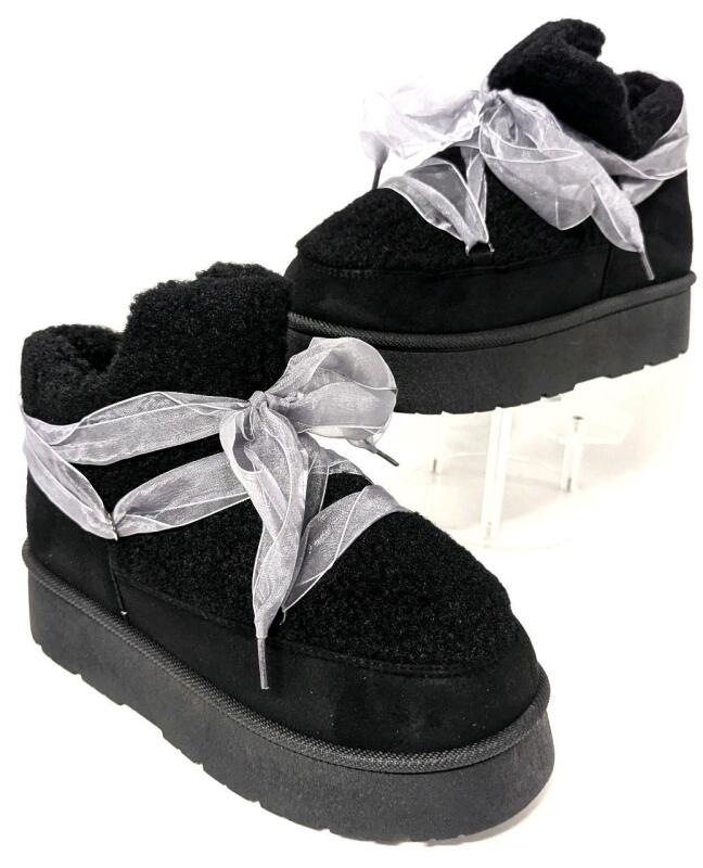 New Size 38 Women's Thick Sole Winter Shoes With Organza Ribbon Laces