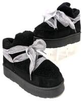 New Size 38 Women's Thick Sole Winter Shoes With Organza Ribbon Laces