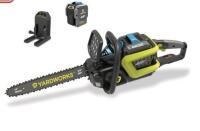 As New Yardworks 48V Max 14-inch Brushless Chainsaw, includes 4.0Ah lithium-ion battery and charger, Retails for $349.99