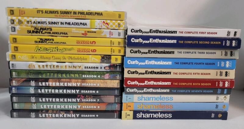 Comedy TV Show DVD Sets . It's Always Sunny in Philadelphia Seasons #1 - #7 , Letterkenny Seasons #3 - #9 , Shameless Seasons #1 - #3 & Curb Your Enthusiasm Seasons #1 - #7