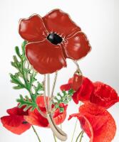 Elegant Poppy Brooch - with Green Leaves Vibrant Red Poppy Approximately 2.5&rsquo;&rsquo;