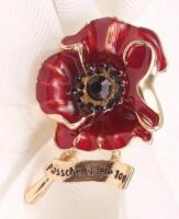 Vintage Style Poppy Brooch with Enamel & Black Rhinestone Gemstones - Elegant Design, Rhinestone Accents Memorial Design approximately 2&rsquo;&rsquo;