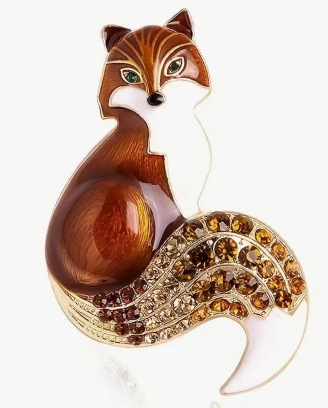 Honey Amber Fox Rhinestone Accents Enamel Brooch Rich Brown Approximately 2&rsquo;&rsquo;