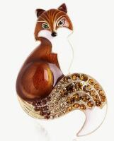 Honey Amber Fox Rhinestone Accents Enamel Brooch Rich Brown Approximately 2&rsquo;&rsquo;