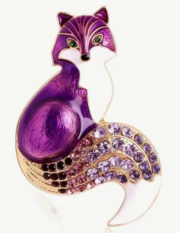 Purple Fox Rhinestone Accents Enamel Brooch Rich Purple Green Rhinestone Eyes Approximately 2&rsquo;&rsquo;
