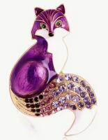 Purple Fox Rhinestone Accents Enamel Brooch Rich Purple Green Rhinestone Eyes Approximately 2&rsquo;&rsquo;