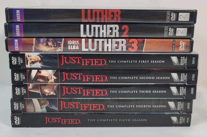 Justified & Luther TV Show DVD Seasons . Justified Seasons #1 - #5 (missing #6) & Luther Seasons #1 - #3 (missing #4) . Two of the best TV shows ever made .