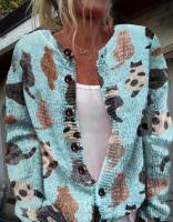 New Cozy Cat Women's Size XL Sky Blue 3D Cat Print Cardigan All-Over Design Button Front, Loose Fit Casual Sweater %Polyester Stock photos added Love this